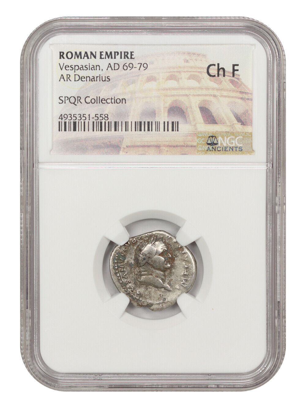 Ancient Roman: Vespasian (AD 69-79) AR Denarius NGC Choice Fine