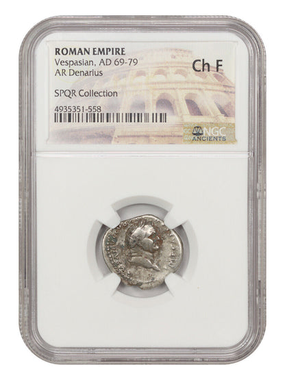 Ancient Roman: Vespasian (AD 69-79) AR Denarius NGC Choice Fine