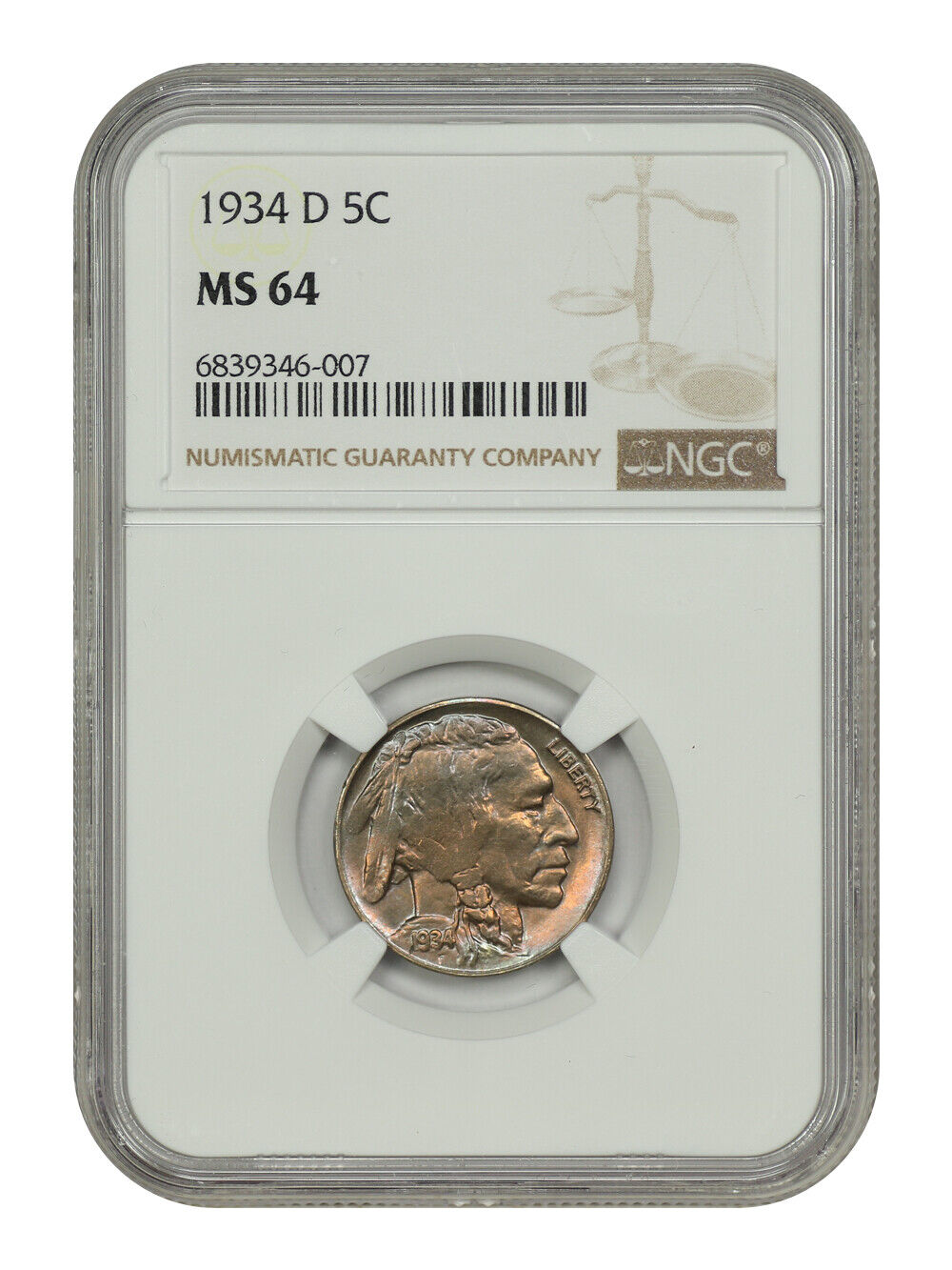 1934-D 5C NGC MS64 - Buffalo Nickel