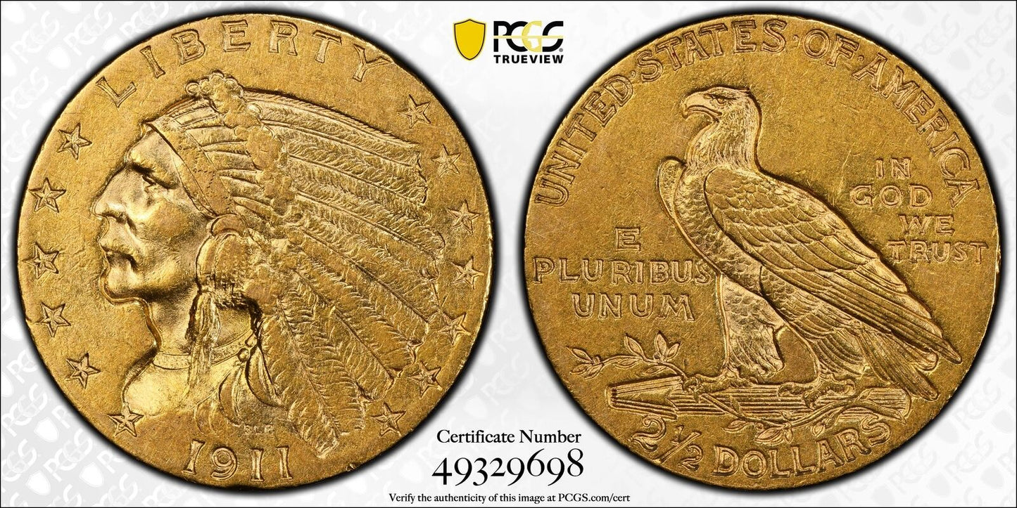 1911 P Gold Quarter Eagles $2 1/2 Indian Head PCGS AU-50