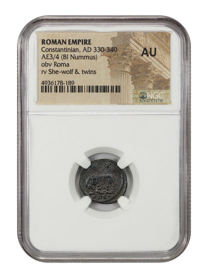 Ancient Roman: Constantinian (AD 330-340) AE3/4 BI Nummus NGC AU