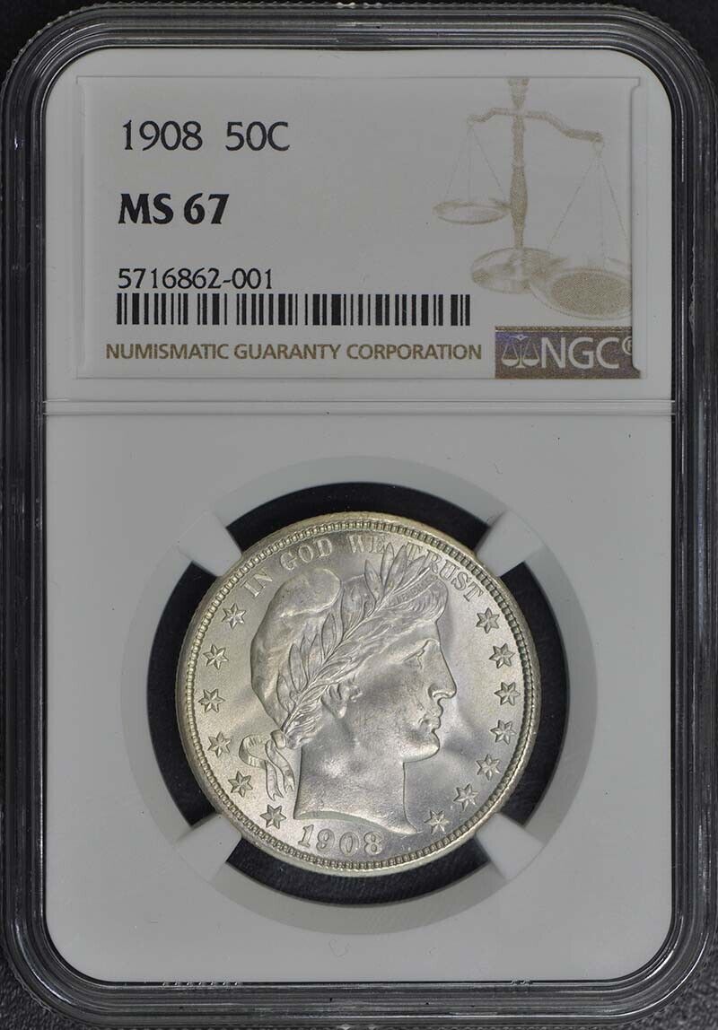 1908 Barber Half Dollar 50C NGC MS67