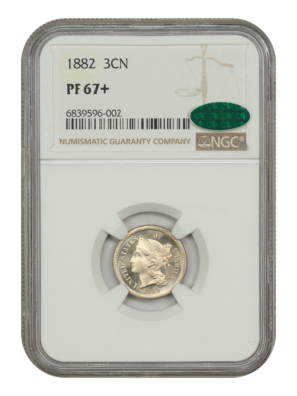 1882 3CN NGC/CAC PR67+ - Three Cent Nickel