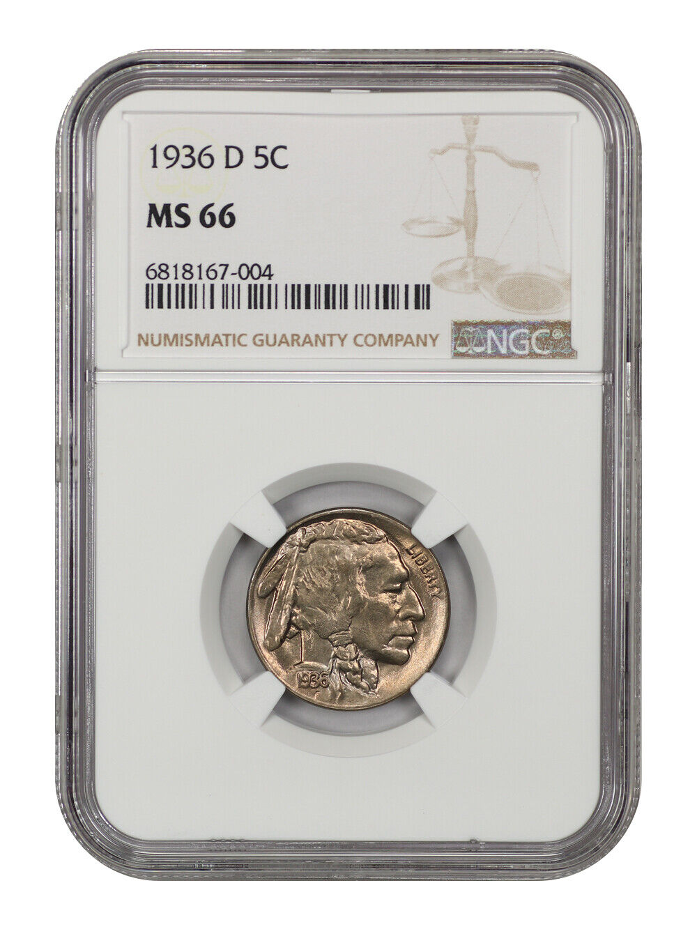 1936-D 5C NGC MS66