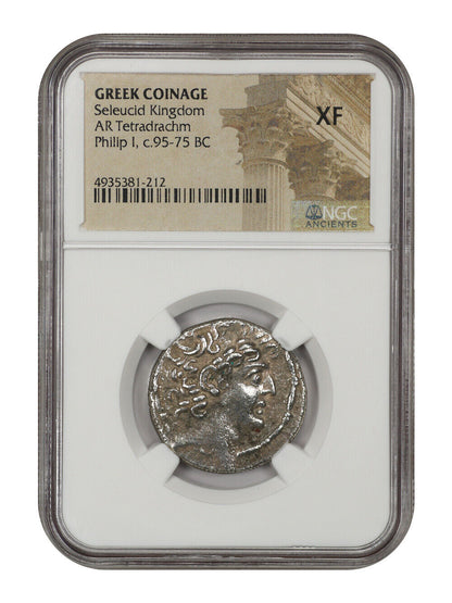 Ancient Greek: Philip I (c.95-75 BC) AR Tetradrachm NGC XF (Seleucid)