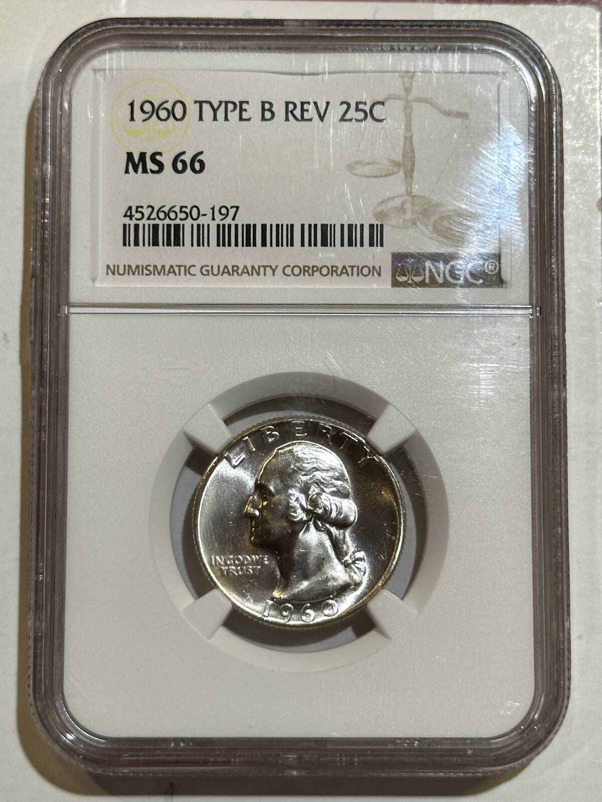 1960 P Washington Quarter NGC MS-66 TYPE B PROOF REVERSE DIES