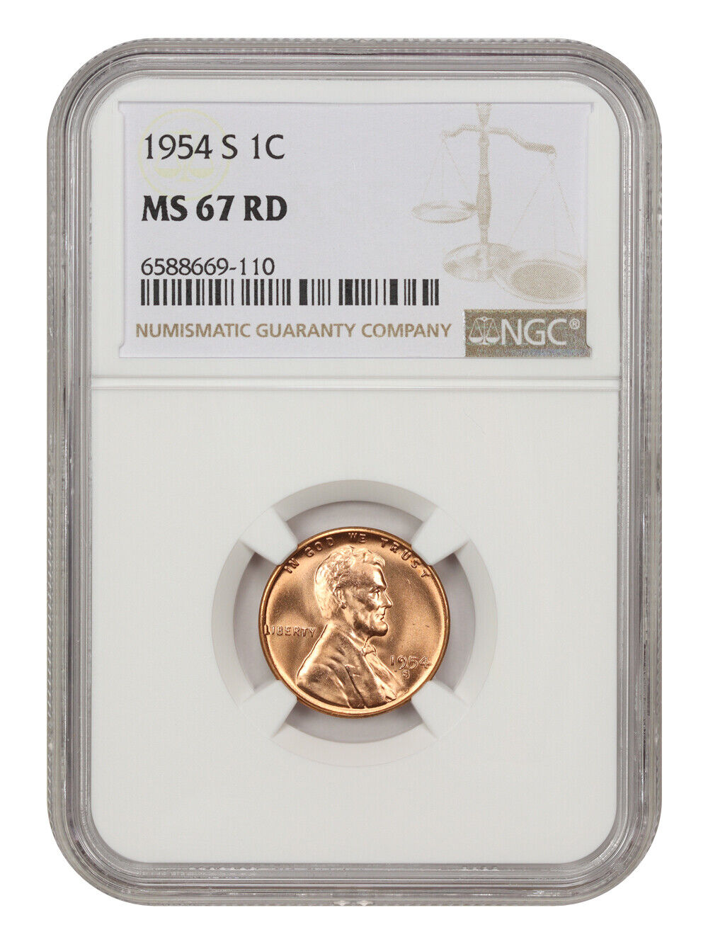 1954-S 1c NGC MS67 RD