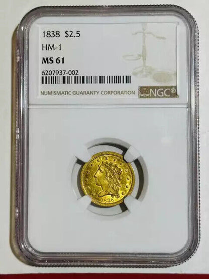 1838  2.5 Gold Classic Head NGC MS-61 HM-1 SEMI PL