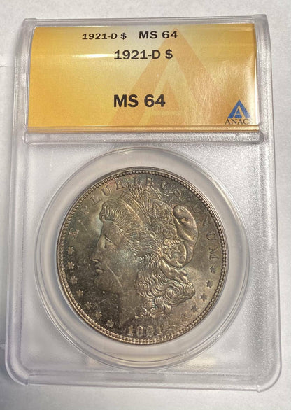 Morgan Silver Dollar 1921 d ANACS MS-64