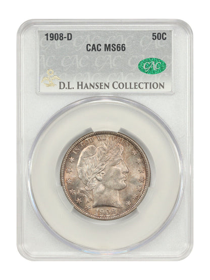 1908-D 50C CACG MS66 ex: D.L. Hansen - Barber Half Dollar