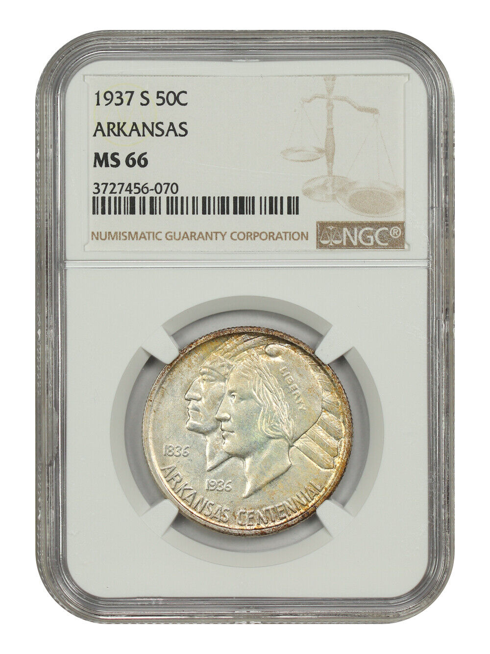 1937-S 50C Arkansas NGC MS66 - Classic Silver Commemorative - Low Mintage Issue