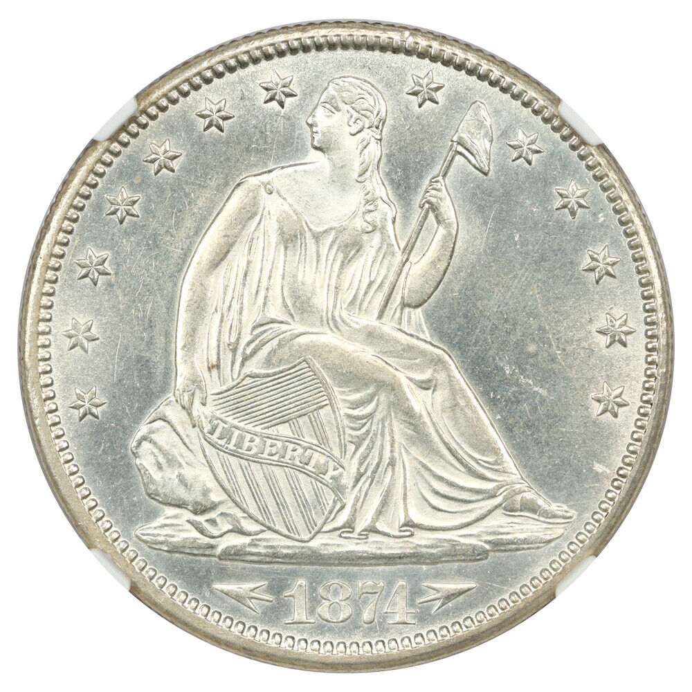 1874-CC 50C NGC MS63 (Arrows, Bressett Autograph) - Liberty Seated Half Dollar