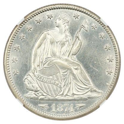 1874-CC 50C NGC MS63 (Arrows, Bressett Autograph) - Liberty Seated Half Dollar