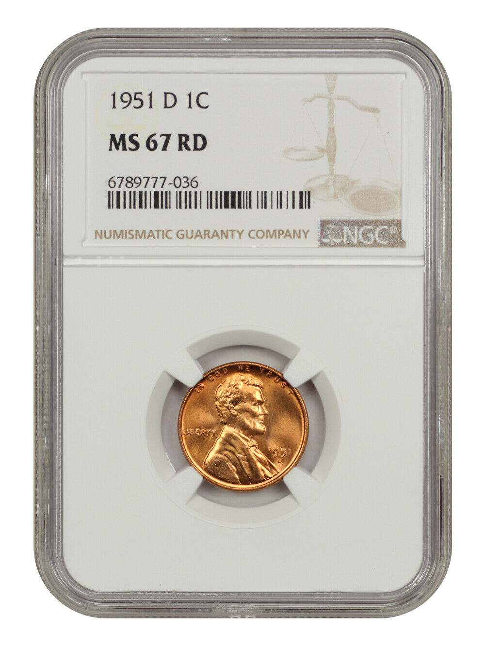 1951-D 1C NGC MS67RD