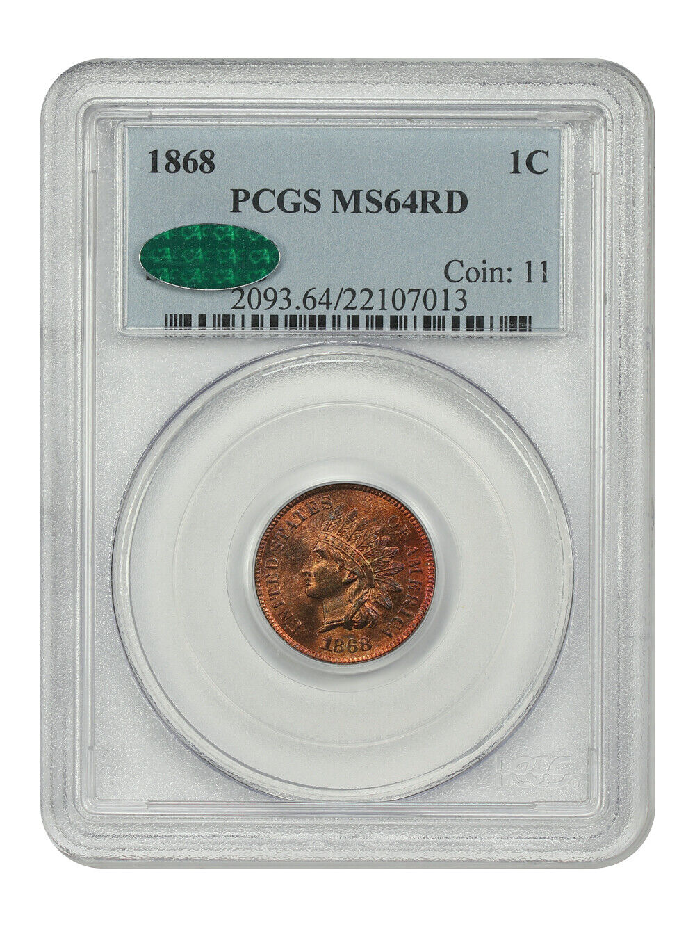 1868 1C PCGS/CAC MS64RD - Indian Cent - Better Date