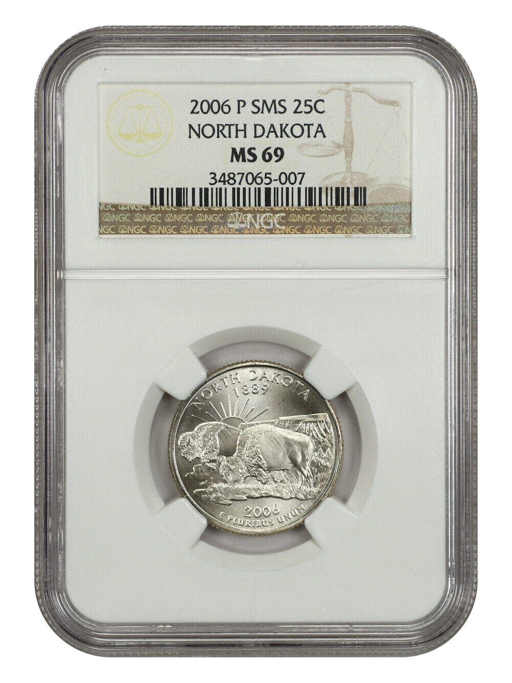 2006-P 25C North Dakota NGC SP69 (Satin Finish) - Washington 50 States Quarters