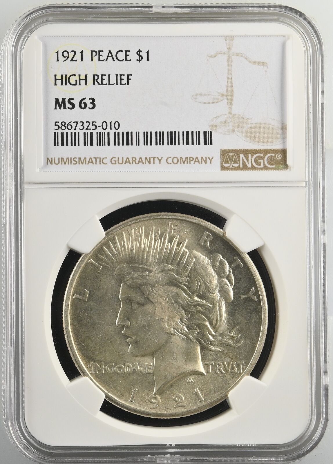 1921 P Peace Dollar NGC MS-63 CAC HIGH RELIEF