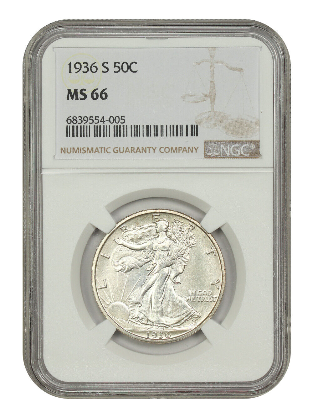 1936-S 50C NGC MS66 - Walking Liberty Half Dollar