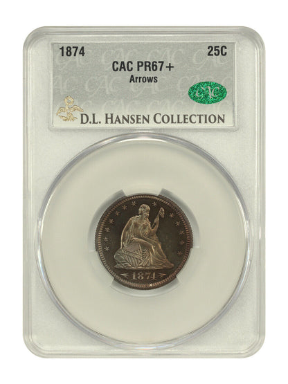 1874 25C CACG PR67+ (Arrows) ex: D.L. Hansen - Liberty Seated Quarter