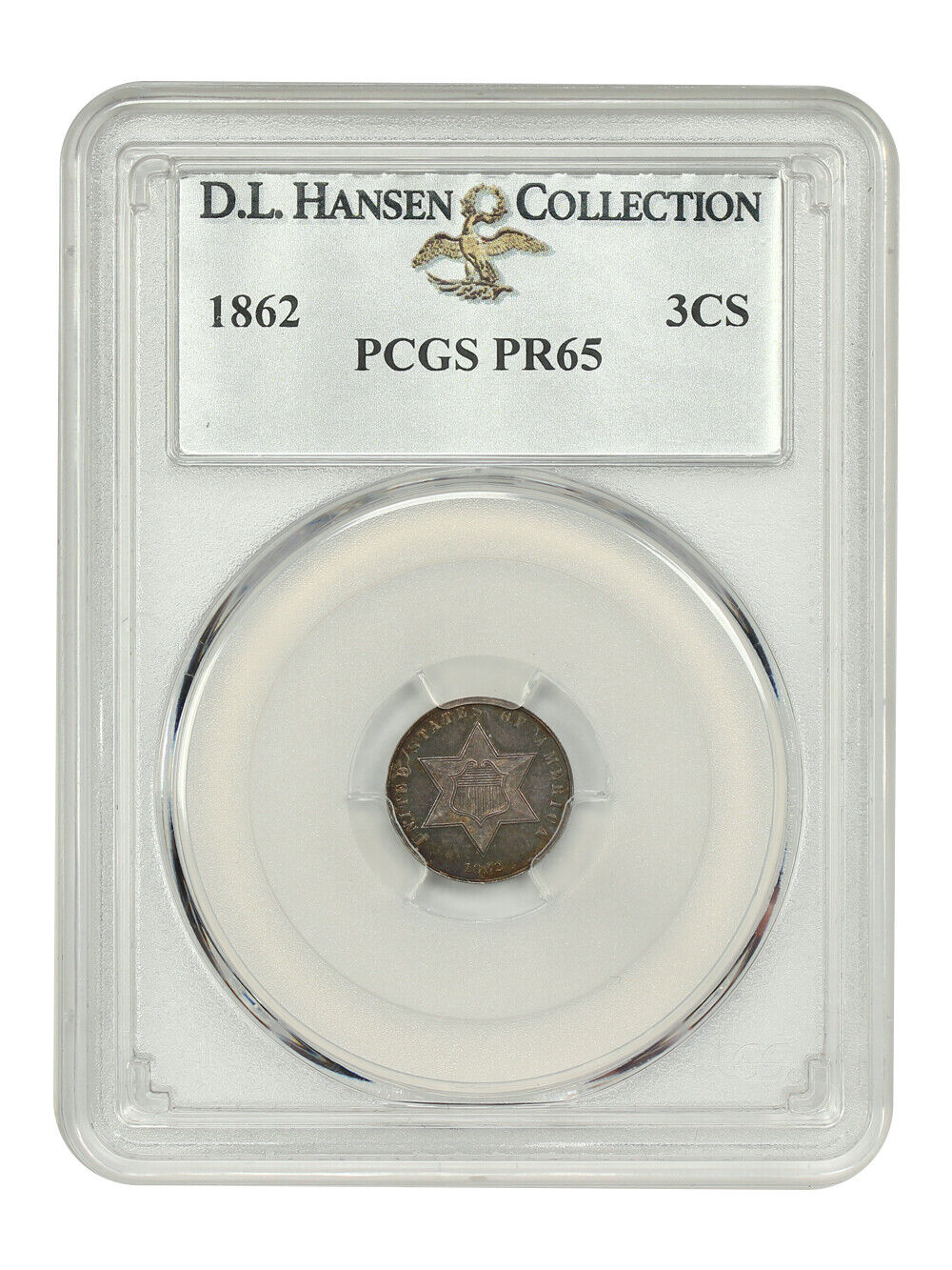 1862 3CS PCGS PR65 ex: D.L. Hansen