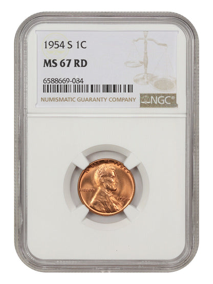 1954-S 1c NGC MS67 RD