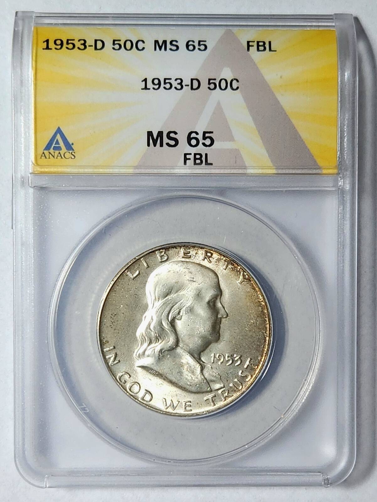 1953 D Franklin Half Dollar ANACS MS-65 FBL - PQ