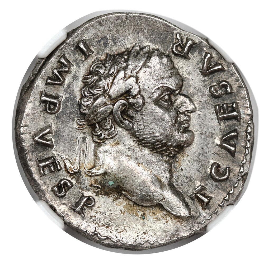 Ancient Roman: Titus (AD 79-81) AR Denarius NGC Choice AU