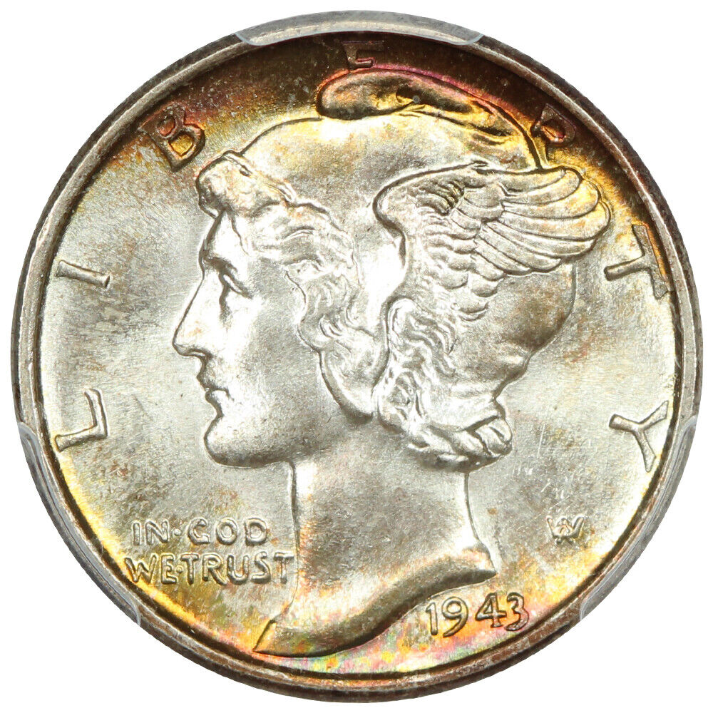 1943 10C PCGS MS68FB - Mercury Dime