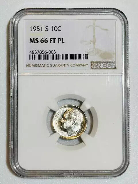 1951 S Dimes Roosevelt NGC MS-66 FT PL PROOF LIKE-TOP POP