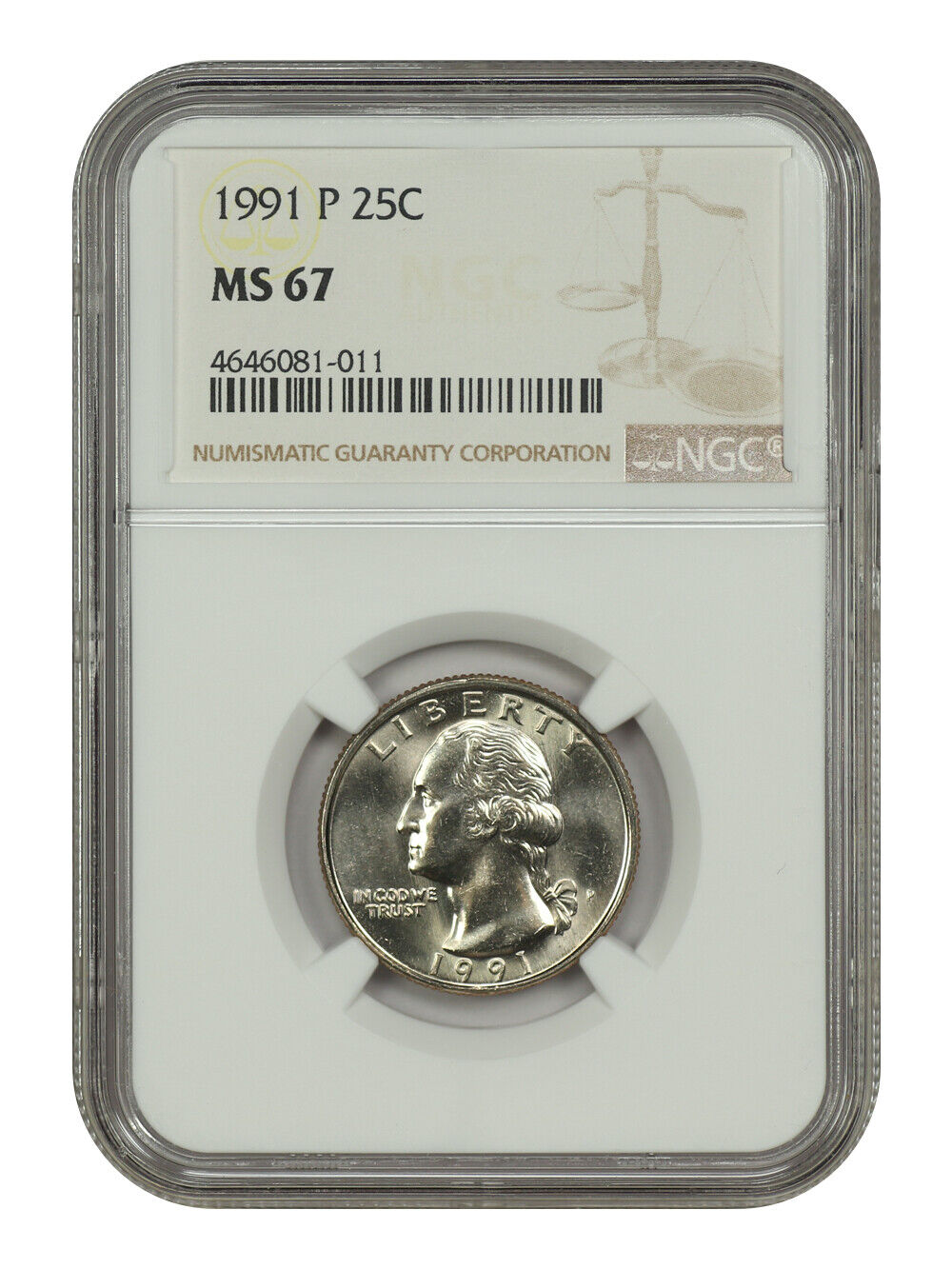 1991-P 25C NGC MS67 - Washington Quarter