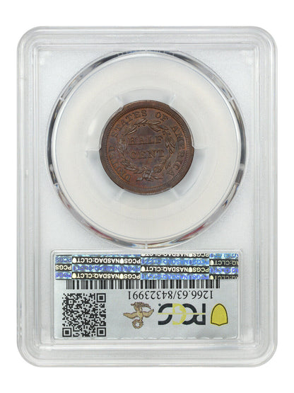 1843 1/2C PCGS/CAC PR63BN (Original) ex: D.L. Hansen