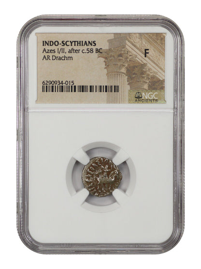 Ancient Roman: Azes I/II (after c.58 BC) AR Drachm NGC Fine (Indo-Scythians)