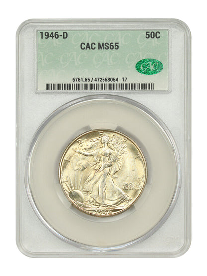 1946-D 50C CACG MS65 - Walking Liberty Half Dollar