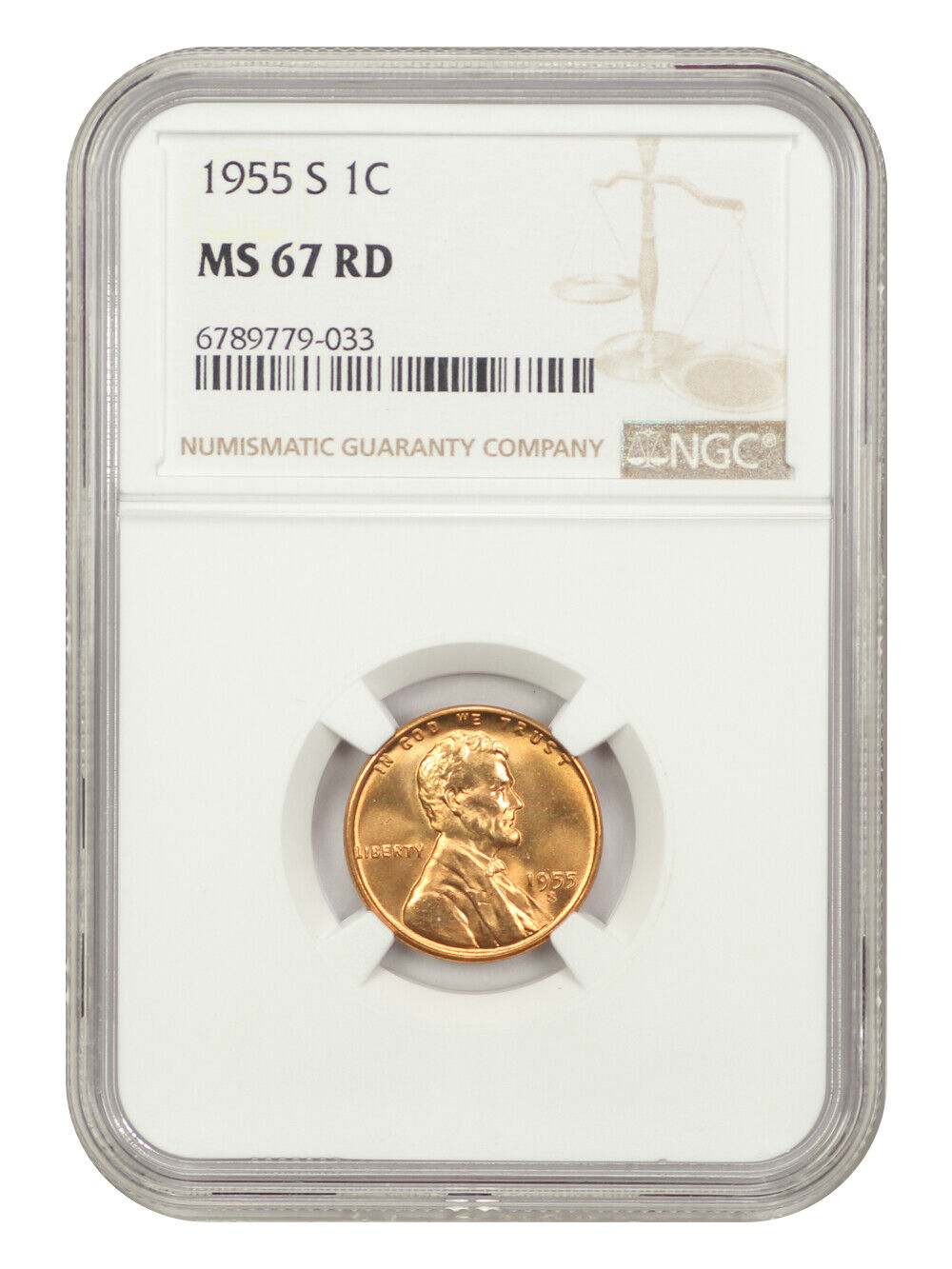 1955-S 1C NGC MS67RD