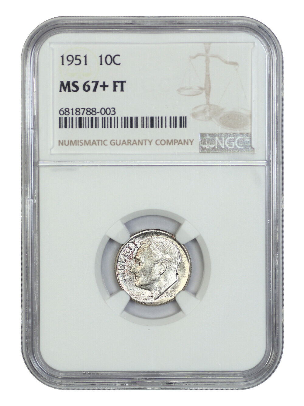 1951 10C NGC MS67+FB - Roosevelt Dime