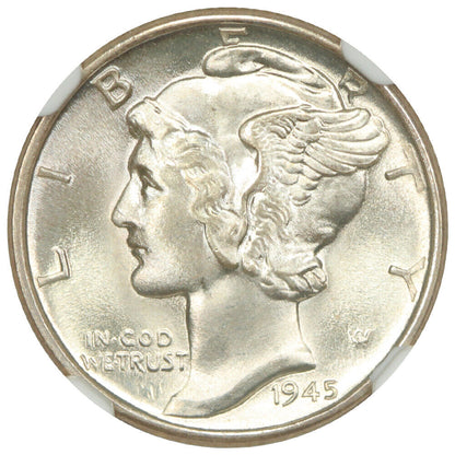 1945-D 10C NGC MS68FB - Mercury Dime