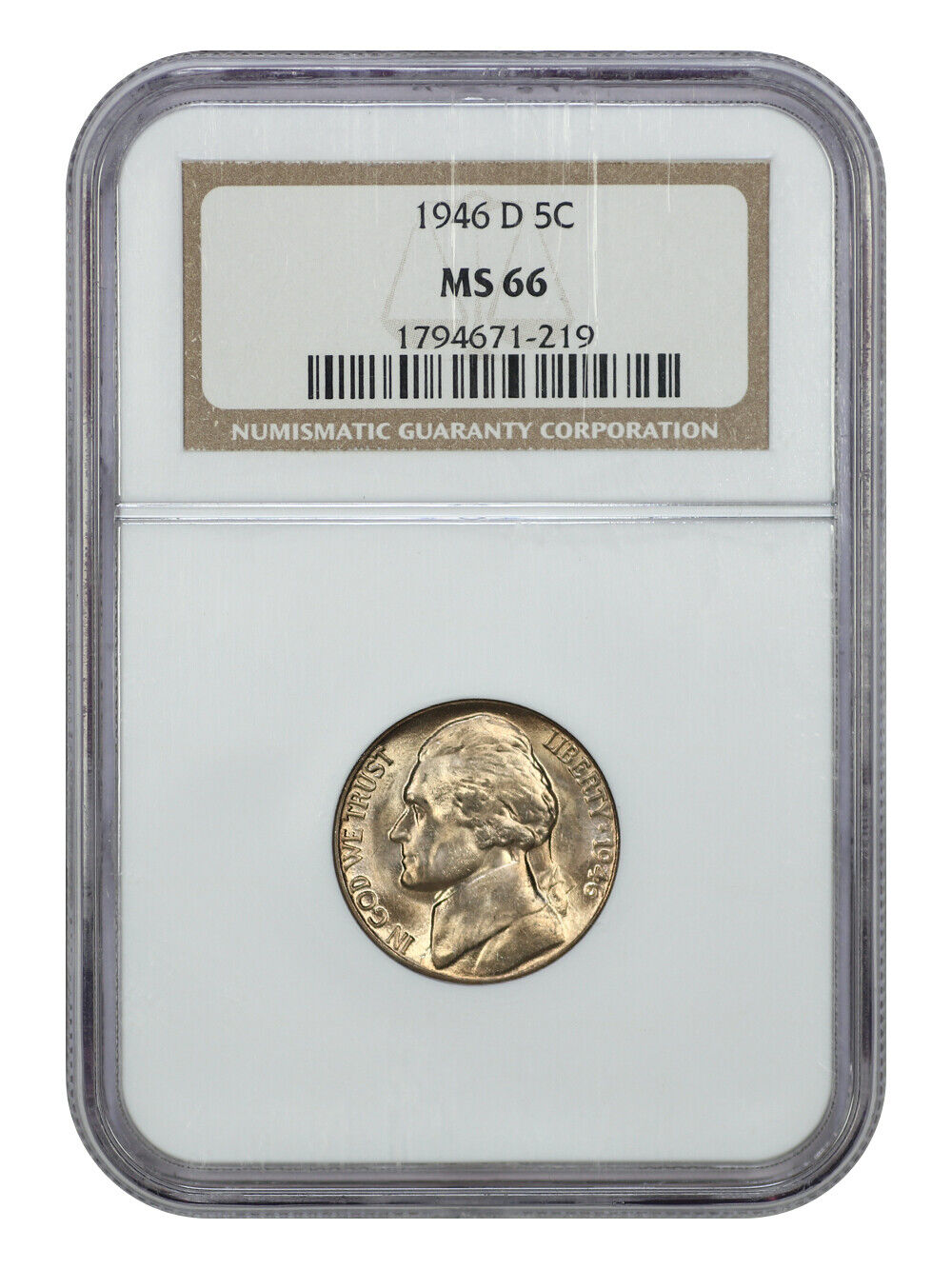 1946-D 5C NGC MS66 - Jefferson Nickel