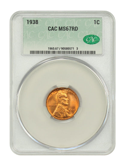 1938 1C CACG MS67RD - Lincoln Cent (Wheat Reverse)