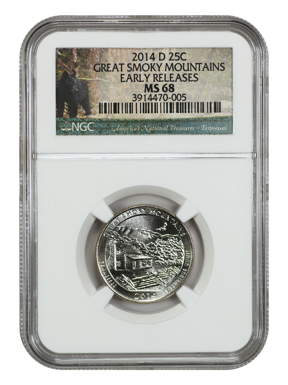 2014-D 25C Great Smoky Mtns NP NGC MS68 - Type 1 - Clad