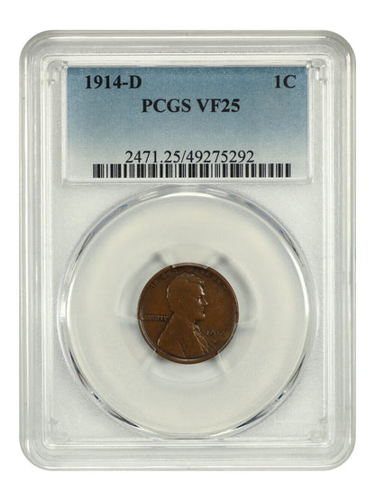 1914-D 1C PCGS VF25BN - Lincoln Cent (Wheat Reverse) - Key Date