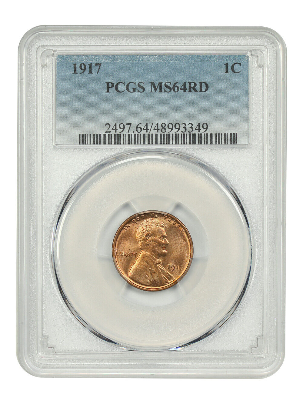 1917 1C PCGS MS64RD - Lincoln Cent (Wheat Reverse)