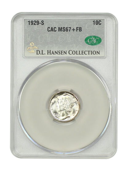 1929-S 10C CACG MS67+FB ex: D.L. Hansen - Mercury Dime