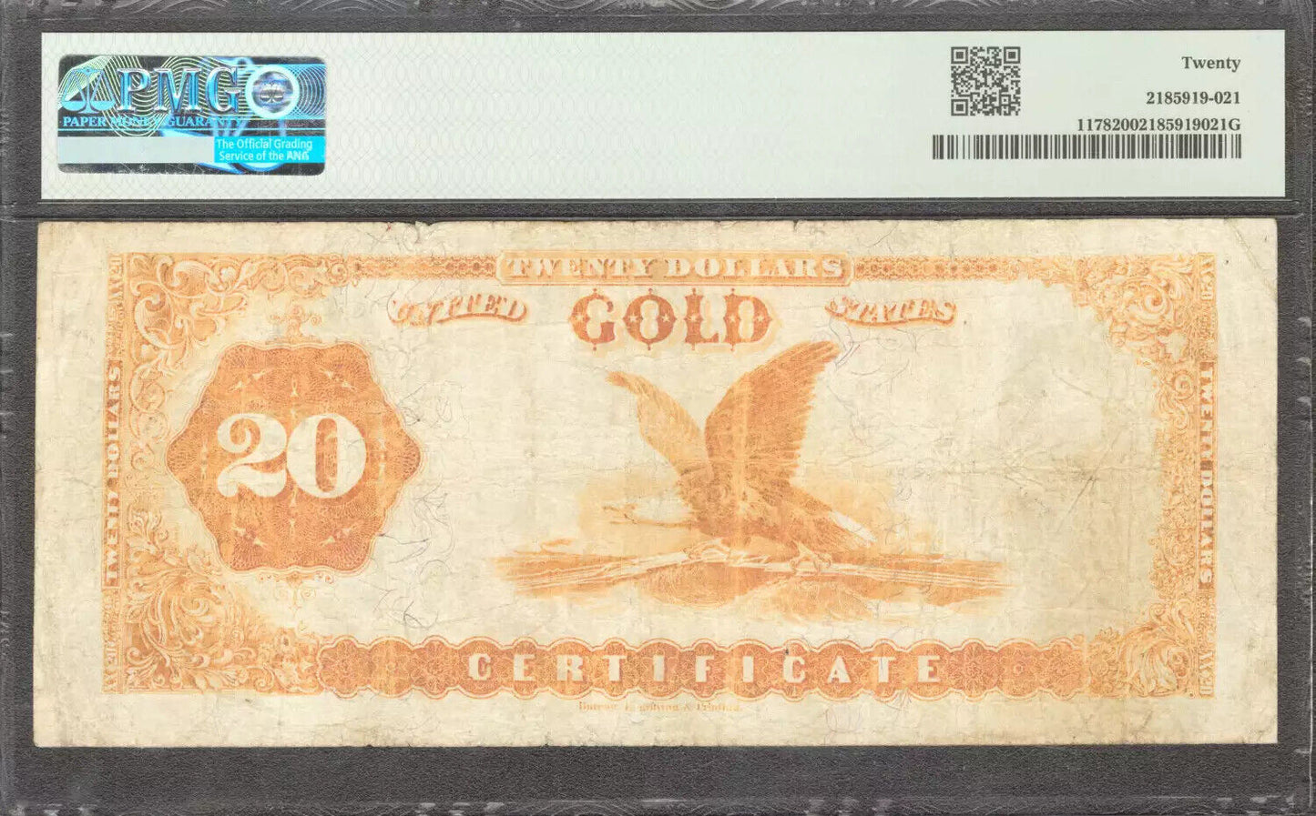 1882 $20 GOLD CERTIFICATE FR.1178 LYONS ROBERTS PMG CERTIFIED 20 VERY FINE (191)