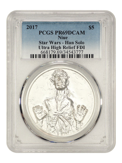 Niue: 2017 Star Wars Han Solo $5 PCGS Proof 69 DCAM (UHR, FDI, w/Box & COA)