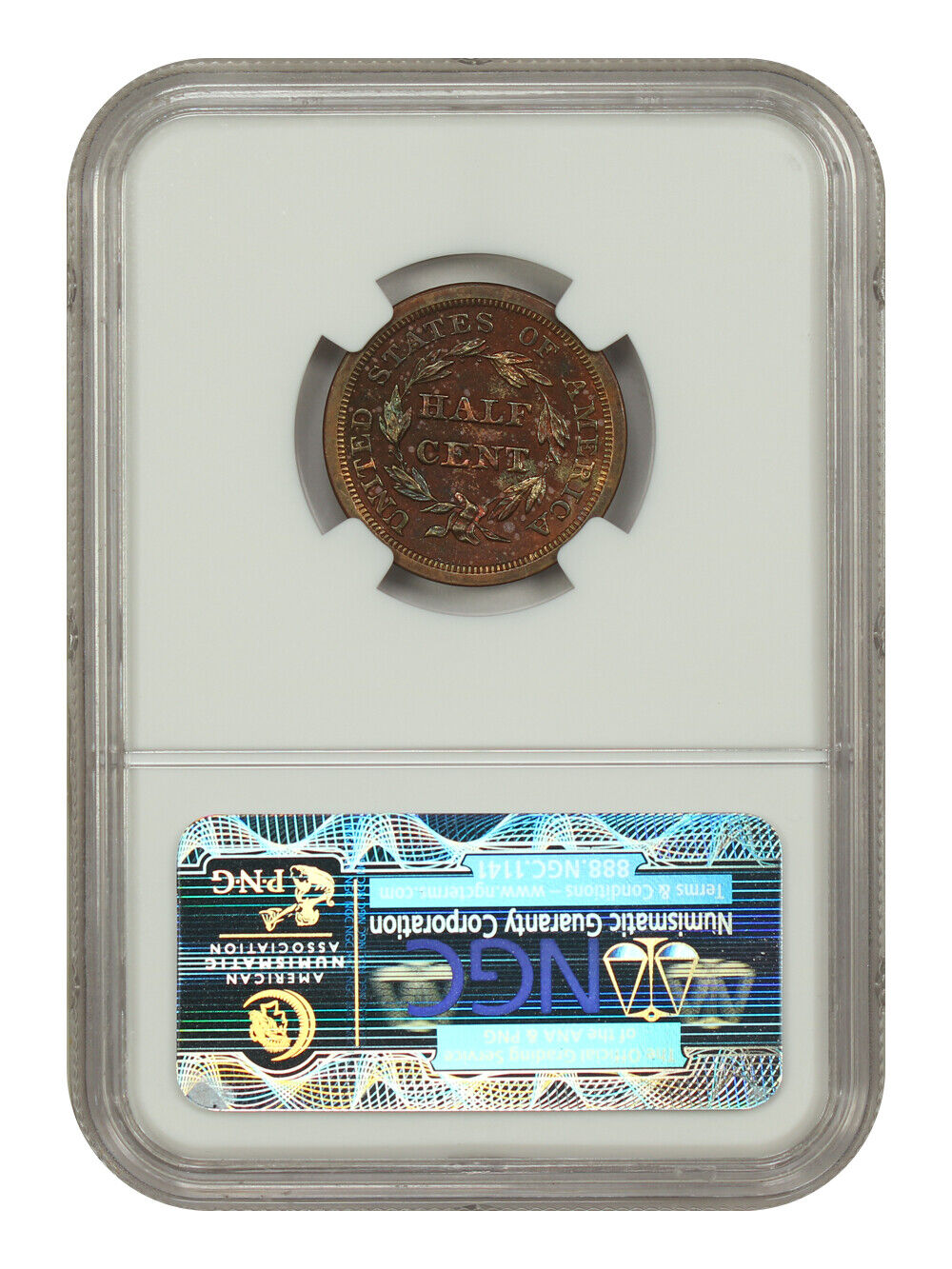 1848 1/2C NGC PR66RB (Restrike) - Braided Hair Half Cent - Scarce Proof Restrike