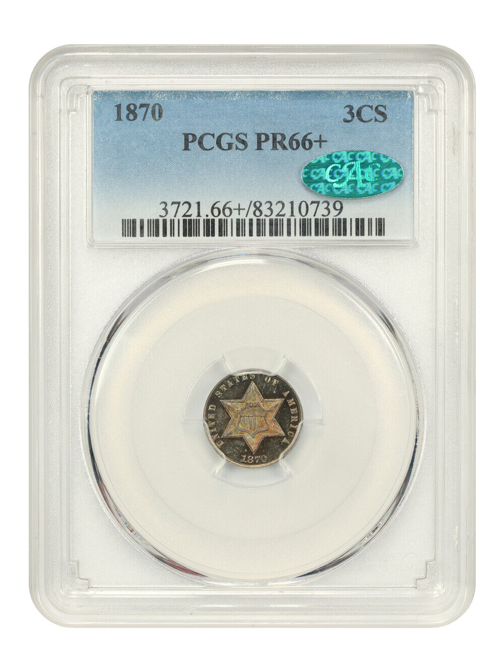 1870 3CS PCGS/CAC PR66+