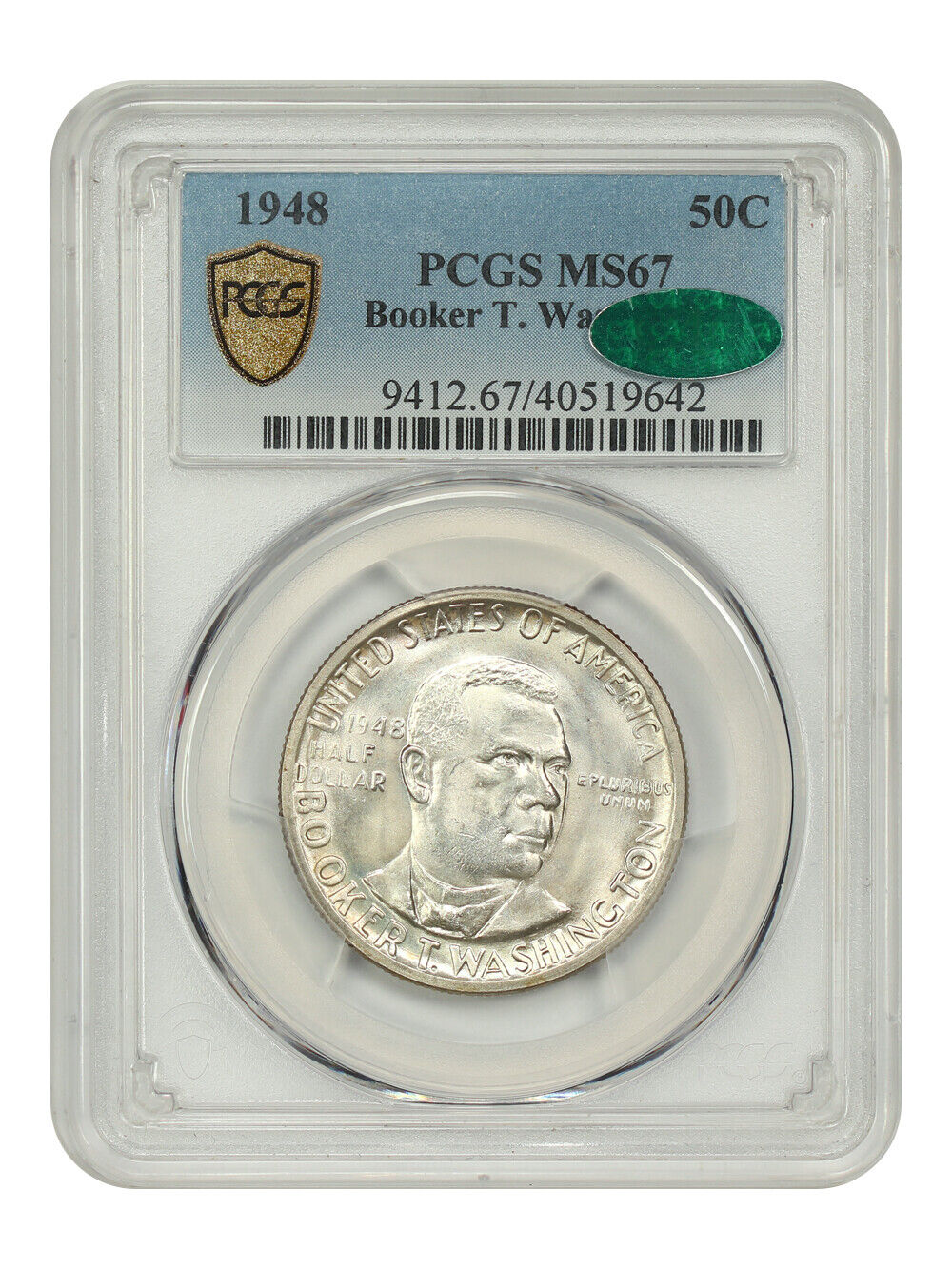 1948 50C Booker T. Washington PCGS/CAC MS67 - Classic Silver Commemorative