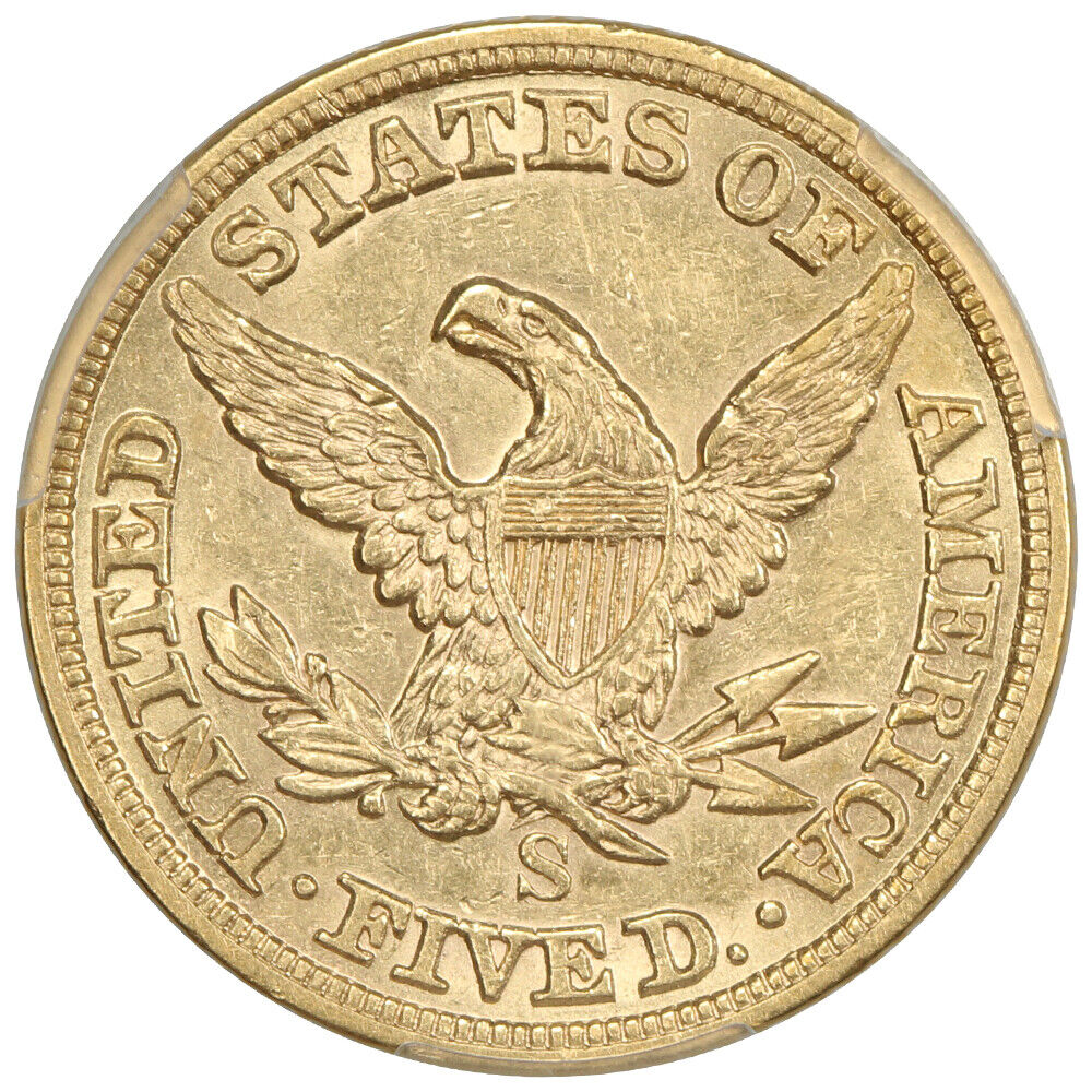 1855-S $5 PCGS AU55 - Liberty Head $5