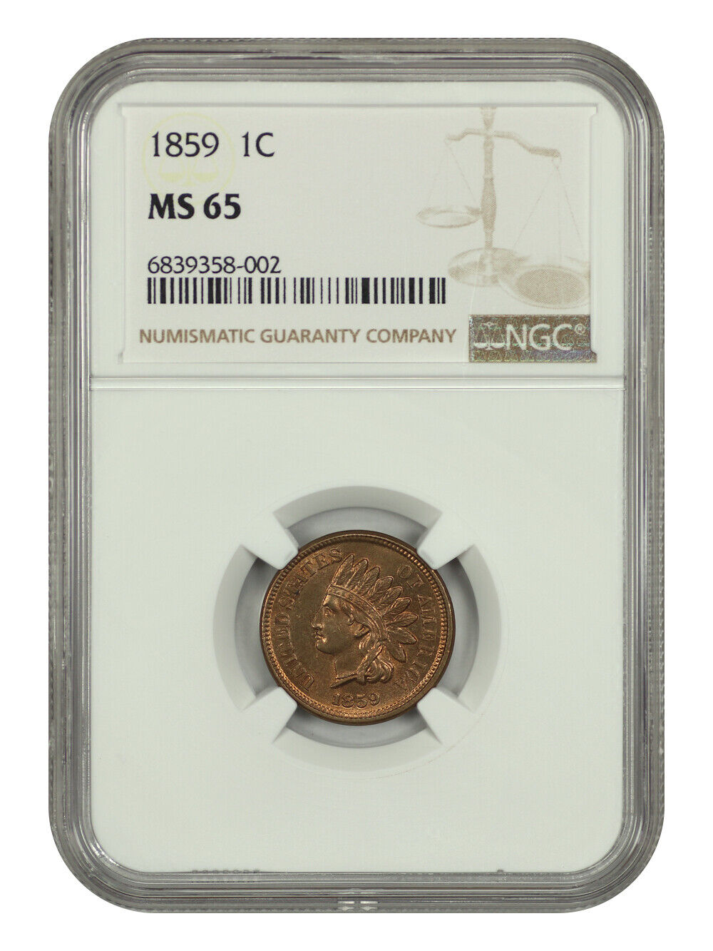 1859 1C NGC MS65 - Indian Cent - Popular 1-Year Type Coin