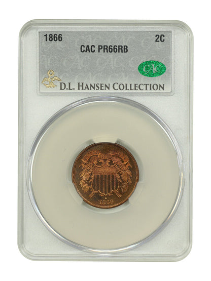 1866 2C CACG PR66RB ex: D.L. Hansen - Two Cent - Desirable Proof Issue